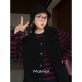 郑买买 显瘦圆领绵羊毛外穿马夹女 秋冬款 黑雪糕马夹 2025流行爆款