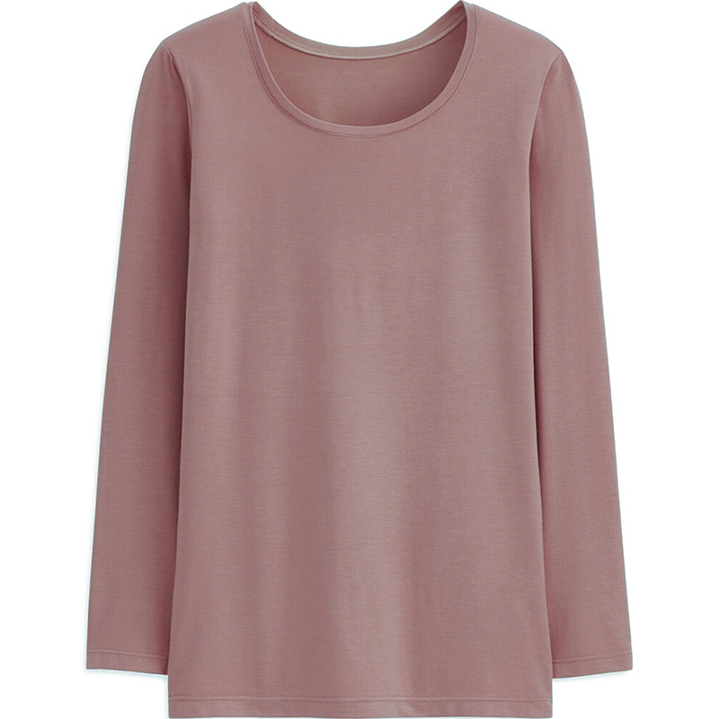 优家女薄HEA自发热小圆领长袖超薄保暖衣上衣内衣百搭纯色打底衫