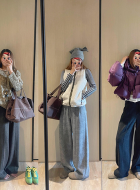 KOGIRL冬季加厚羊毛舒适松紧腰韩版简约直筒宽松显瘦休闲松弛长裤