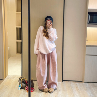 KOGIRL冬季高腰毛呢褶皱宽松羊毛混纺西裤韩版宽松廓形休闲裤女