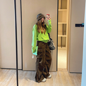 KOGIRL冬季 显瘦长裤 美式 复古灯芯绒宽松大口袋侧拉链松弛休闲工装