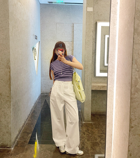 KOGIRL 春夏新款韩版通勤高腰压褶阔腿舒适长款薄款透气休闲裤女