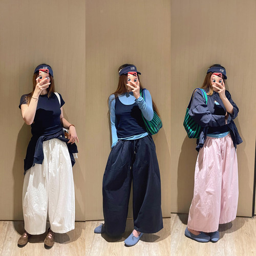韩系慵懒松紧廓形休闲长裤日系女