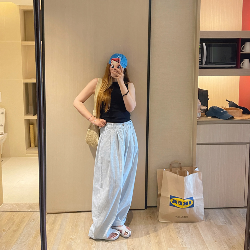 KOGIRL夏季韩系博主款极简松弛感慵懒条纹廓形显瘦休闲裤防晒裤女,女装/女士精品,休闲裤,淘宝优惠券,粉丝福利购,淘宝优惠卷