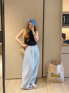 KOGIRL夏季韩系博主款极简松弛感慵懒条纹廓形显瘦休闲裤防晒裤女