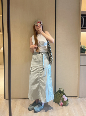 KOGIRL韩系户外休闲带腰带机能工装高腰显瘦直筒薄款半身裙女夏季