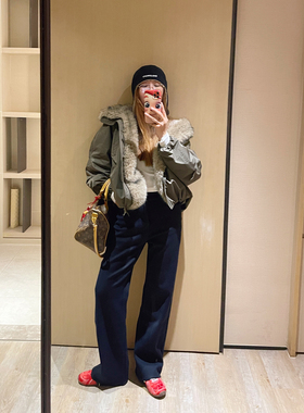 KOGIRL冬季加绒四面弹丹宁高腰显瘦直筒牛仔裤高弹显腿长休闲裤女