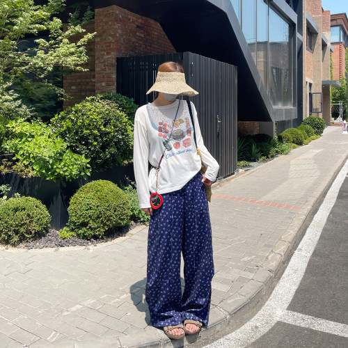 韩国东大门碎花夏宽松休闲工装裤