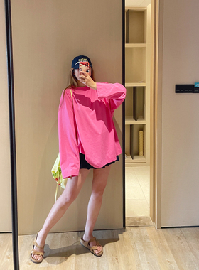 KOGIRL夏日韩系东大门纯色极简宽松廓形舒适百搭防晒长袖T恤上衣