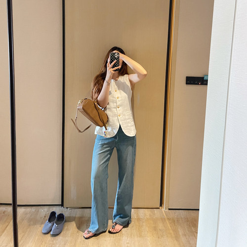 夏季老钱风简约直筒显瘦牛仔裤女