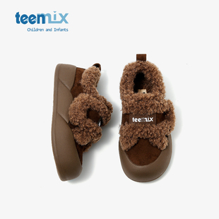 天美意儿童棉鞋女童雪地靴冬季加绒男童运动鞋2025新款宝宝毛毛鞋