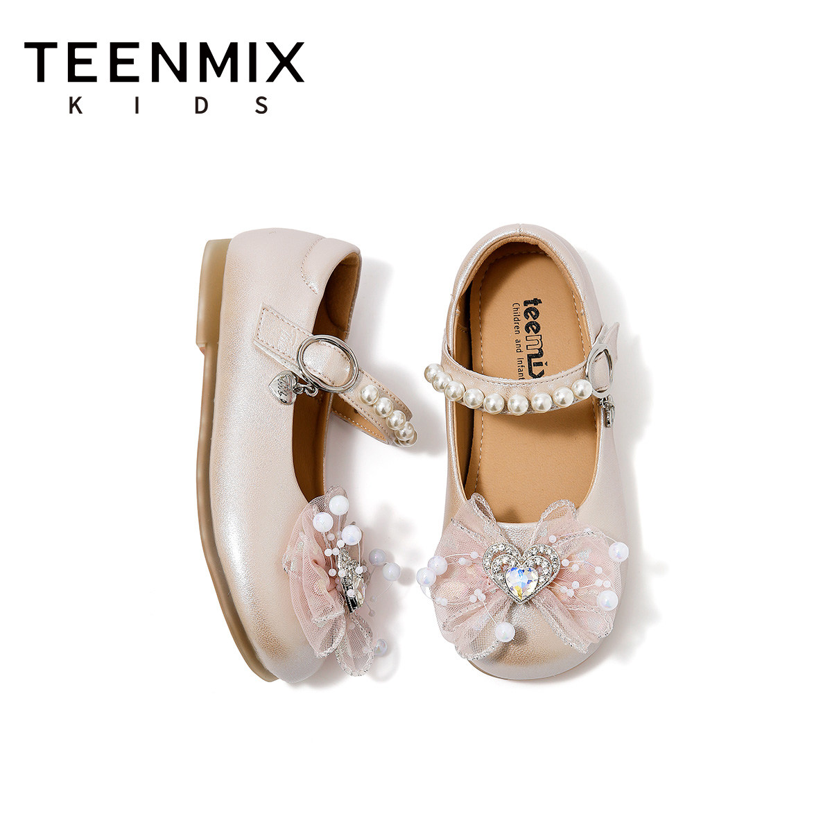 天美意童鞋2026年春秋新款小女孩水晶鞋儿童小皮鞋女童爱莎公主鞋