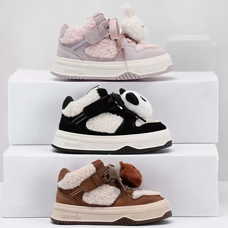 天美意儿童2025冬季新款女童百搭动物萌趣板鞋男童加绒保暖二棉鞋
