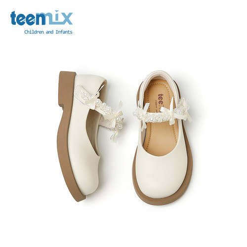 天美意teenmix2025年春夏季新款儿童女宝宝软底宴会舞蹈小黑皮鞋