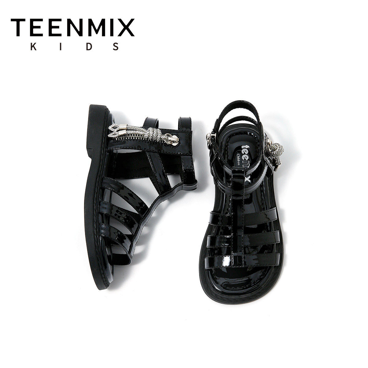 天美意童鞋女童凉鞋2026年夏季新款公主鞋女孩水晶鞋包头罗马凉鞋