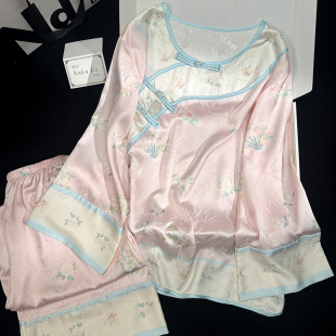 秋季 新中式 夏季 清汉女民国风睡衣女冰丝春夏薄款 宫廷风家居服套装