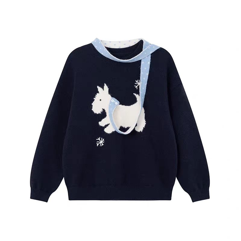 La Vague  小狗提花刺绣套头针织上衣（带飘带） LAW53131