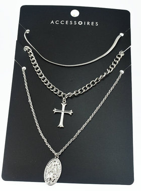 欧美外贸原单流行时尚饰品铜材质锁骨链十字架组合项链女 230420