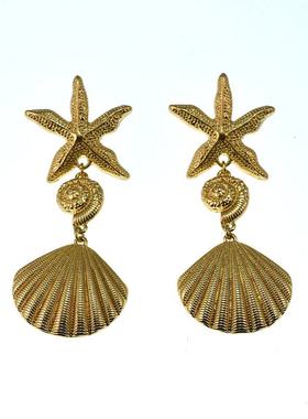 欧美外贸原单流行饰品 质感夸张金属海星贝壳 耳环耳坠女 200611