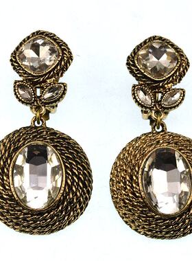 欧美外贸饰品质感复古打标玻璃宝石无耳洞耳夹耳环耳坠女 190423