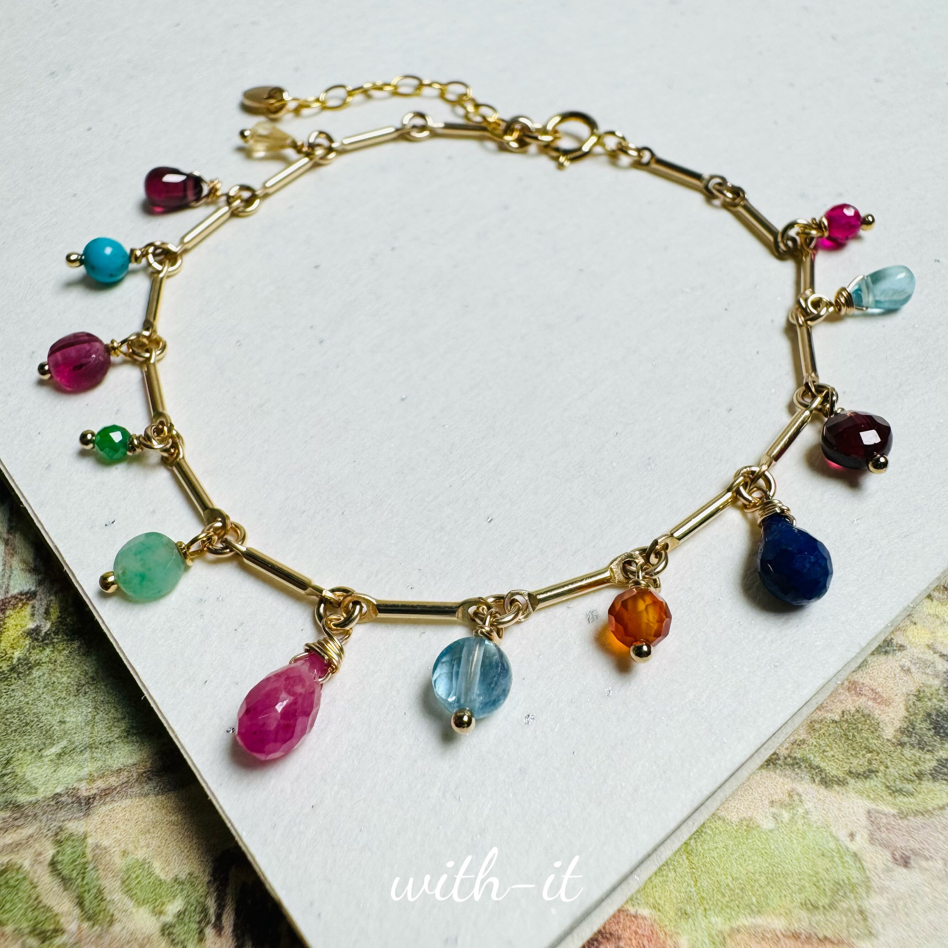 with it印度贵宝石手链珠串水滴红宝石青金石海蓝宝祖母黄水晶225