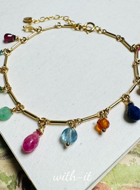 with it印度贵宝石手链珠串水滴红宝石青金石海蓝宝祖母黄水晶225