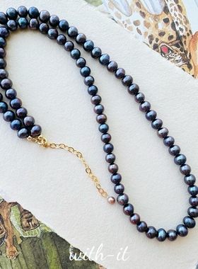 with it淡水珍珠项链男女同款长珠串黑色意大利复古风叠戴191