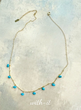 with it绿松石吊坠项链锁骨链叠戴珠宝珠串法式风锆石迷你链267