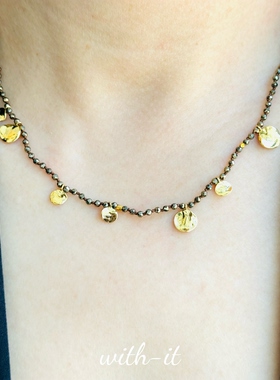 whit it黄铁矿青金石迷你闪闪吊坠长项链手工编织款镀金锤痕258