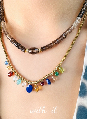 with it金色彩宝珠串项链意大利风UN天然石复古珠宝首饰礼物253