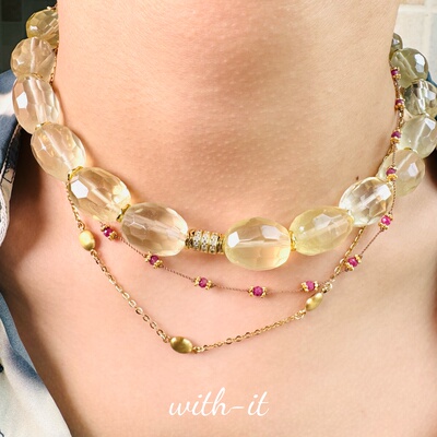 with it虎眼 青金 水晶石大颗切面珠宝项链波西米亚风手工链232