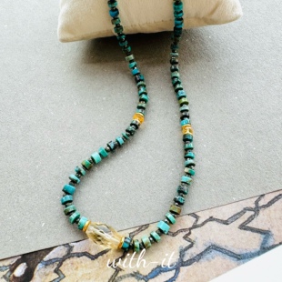 with it绿松石黄铁矿大宝石黄水晶手工项链珠串意大利风珠宝219