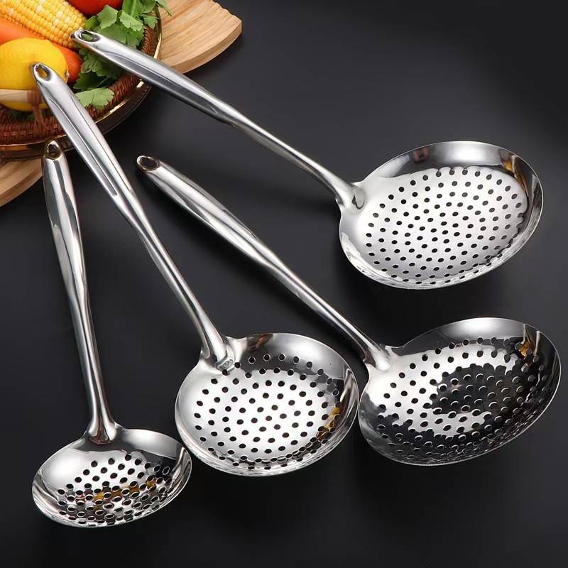 家用厨房不锈钢漏勺捞面加厚过滤勺捞饺面锅铲汤勺双线大漏勺