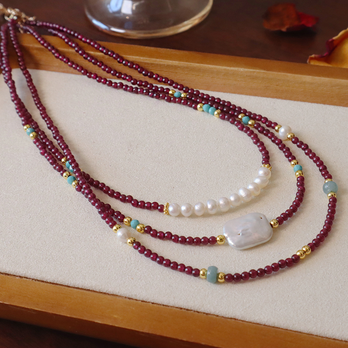 进口天然石榴石项链新中式高级感时尚设计气质女款水晶锁骨链百搭