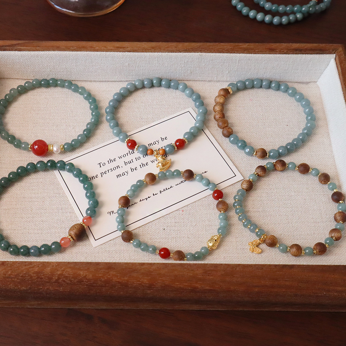 进口天然蓝水翡翠手链女搭配沉香木新中式国潮手串小众简约高级感