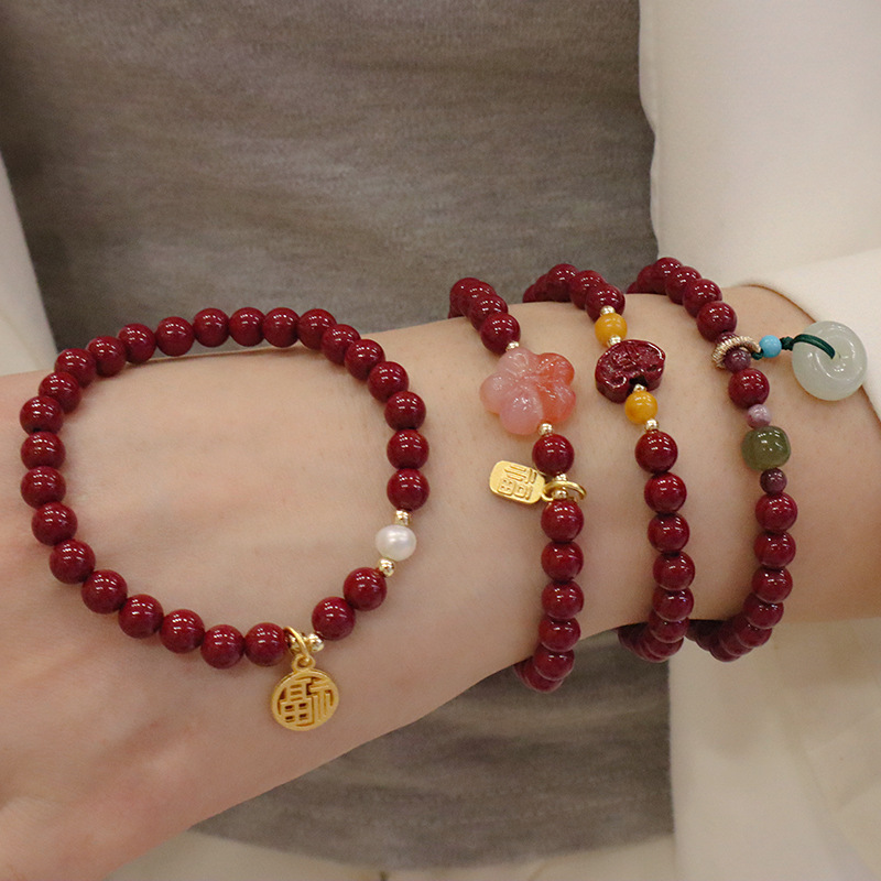 进口原矿高含量95以上朱砂手串手工手链女款紫金沙福牌平安扣饰品