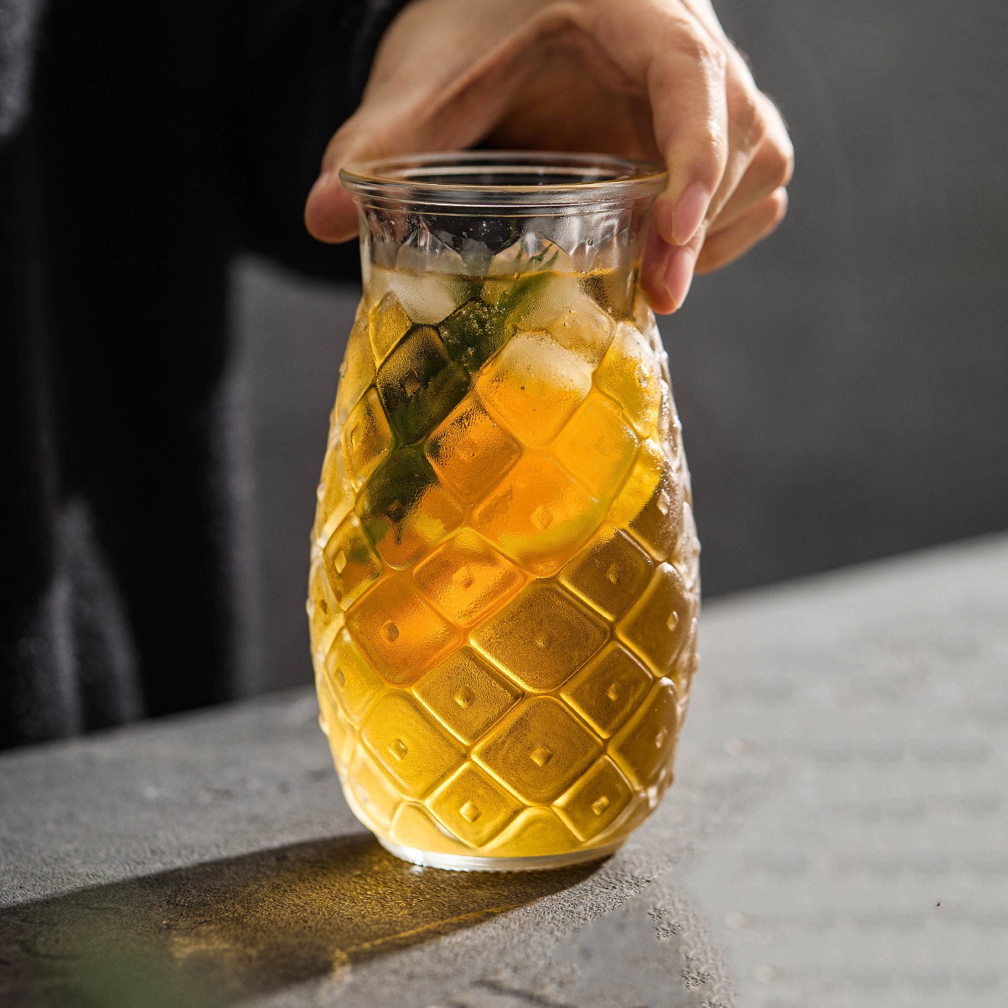 进口利比菱格纹杯子水晶玻璃杯水杯网红啤酒杯大容量果汁杯菠萝杯