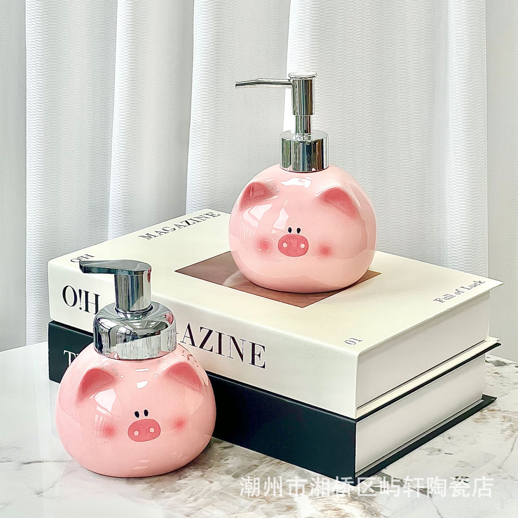 进口创意可爱猪猪洗手液沐浴露洗发水分装瓶陶瓷卫生间浴室台面按