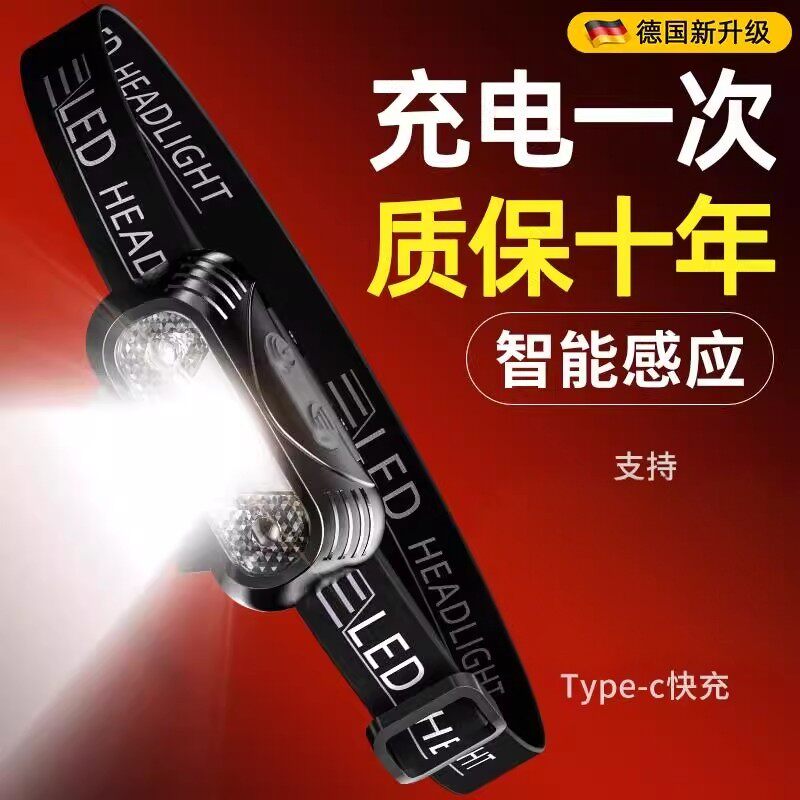 夜钓头戴式头灯2026新款强光超亮超长续航100小时钓鱼专用手电筒