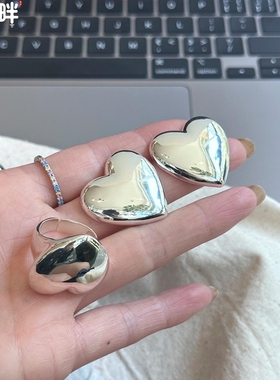 JINHEPAN s925通体纯银大爱心戒指女ins博主推荐款重工桃心组合