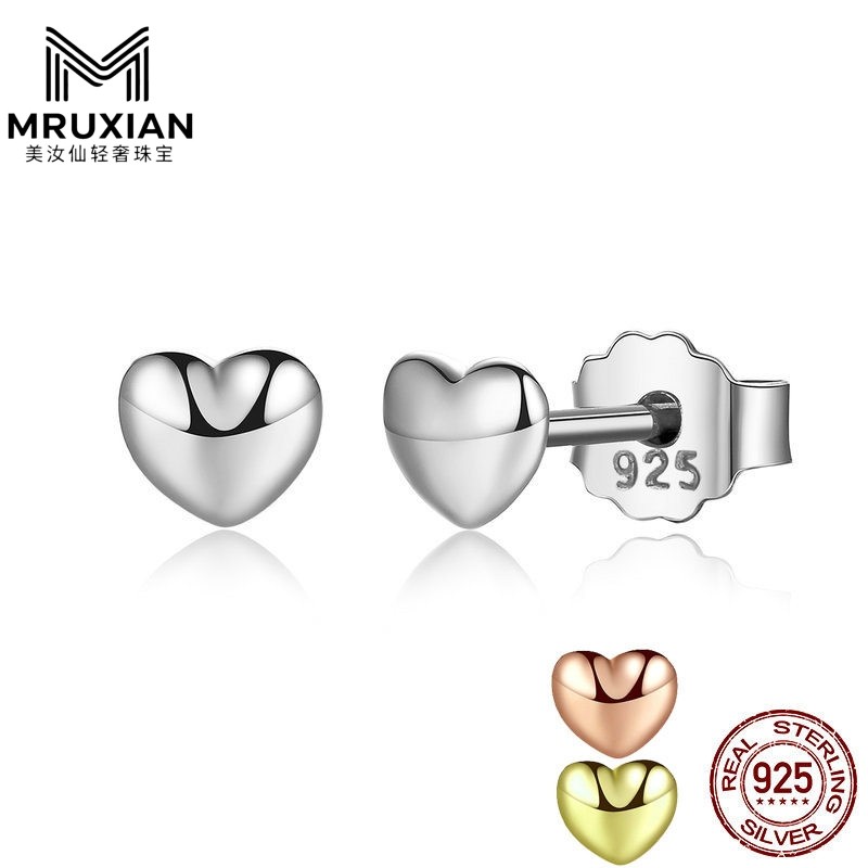 美汝仙 925纯银简约爱心耳钉耳饰心形耳饰饰品