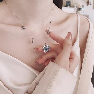 美汝仙 s925银时尚复古铜钱花纹滴胶镂空设计宫廷风轻奢潮流项链