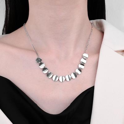 美汝仙 s925纯银韩版创意个性简约光面圆牌拼接几何小众百搭项链