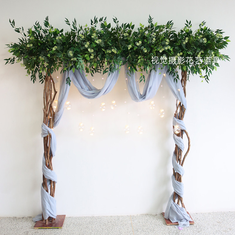 户外婚礼拱门花艺仿真绿植森系装饰店铺橱窗枯藤拱门花排全套摆件