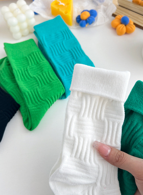 纯色纹理袜子女长筒袜韩版日系外穿ins潮 复古长袜简约百搭堆堆袜