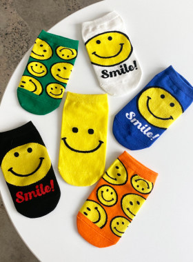 6双装笑脸隐形袜子韩国短袜浅口可爱ins 夏季女生低帮纯棉船袜薄w