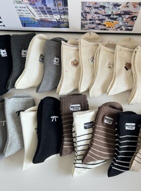 可爱刺绣袜子女中筒袜点子纱卡通纯棉袜条纹潮袜秋冬百搭ins潮长