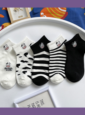 奶牛黑白袜子女短袜ins潮 可爱软妹低帮浅口夏季船袜学生百搭棉袜