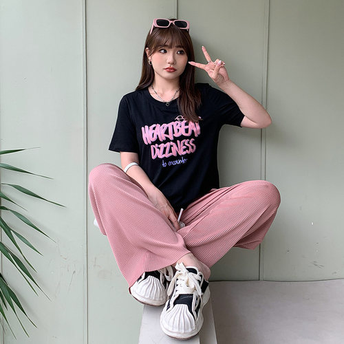 阔腿裤大码女胖mm松紧高腰梨形身材透气宽松女装夏季轻薄款长裤子