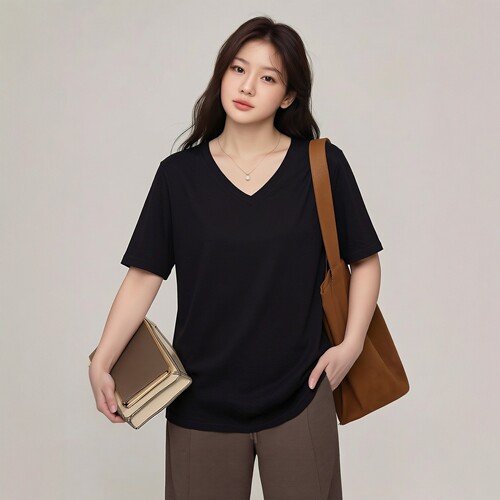 新款夏季大版纯棉T恤正肩宽松